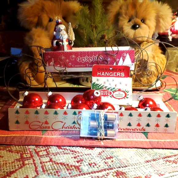 💥SOLD💥Antique Heavy Wire Sleigh,Santa,Lights,Shiny Brites&Original Boxs - Picture 9 of 12